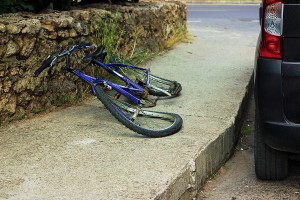 Deformation of bicycle after accident on the street