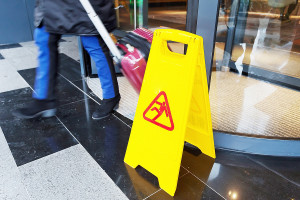 Sign showing warning of caution wet floor